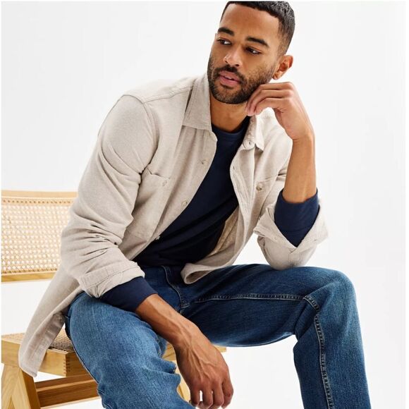 Sonoma Flannel Button-Down Shirt Oat Heather NWT 2XL - Picture 3 of 5